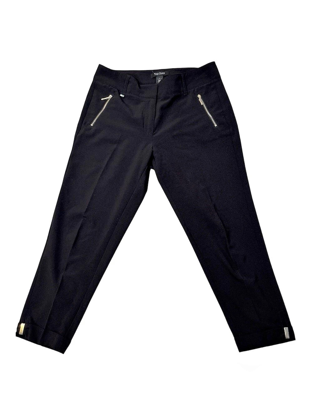 WHBM Pants, Moto Trousers, Zipper Black Ankle, Size 4, 30x25, Crop Short Evening
